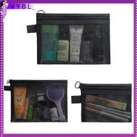 VYBL โปร่งใสโปร่งใส กระเป๋าเครื่องสำอาง สีดำสีดำ ตาข่ายแบบตาข่าย กล่องใส่เครื่องสำอาง ที่เก็บเครื่องสำอาง พร้อมซิปรูด กระเป๋าใส่ของ สำหรับผู้หญิง