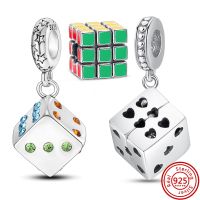 100 925 Sterling Silver Lucky Dice Pendant Magic Cube Colorful Beads Fit Pandora 925 Original Charms Bracelet DIY Women Jewelry