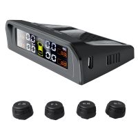 ℗☢ TPMS Car Tire Pressure Alarm Monitor System Real-time Display Attached to glass wireless Solar power with 4 sensors