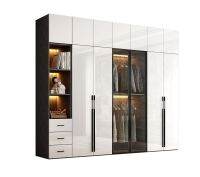 Modern minimalist light luxury high-gloss wardrobe bedroom swing door Nordic large wardrobe locker glass door closet