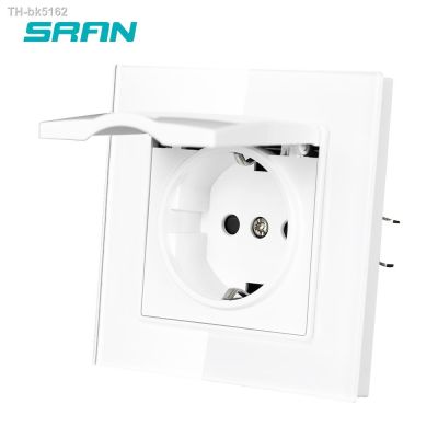 № SRAN eu Power socket With Waterproof Cover16A Crystal Tempered Glass Panel 82x82mm wall socket eu with Iron Plate Iron Claw