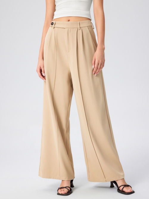 Solid Straight Leg Trousers - Cider