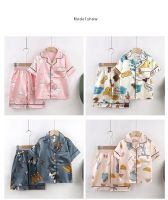 Summer Kids costume Girls Pajamas Boys Pajamas 2023 New Fashion Cartoon Ice Silk Short Sleeve Homewear Paj Set 3-11Y