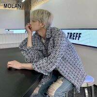 MOLAN เสื้อเชิ้ตชาย แขนยาวแจ็กเก็ตคู่ชายทรงหลวมสไตล์นักเรียนดีไซน์แจ็คเก็ตลายสก๊อตความรู้สึก