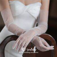 ✥◑ CC Trendy Wedding Gloves Women Accessories Bridal Dress Engagement Long Mittens Strechy Shining Crystal Finger Gants Gift WG055