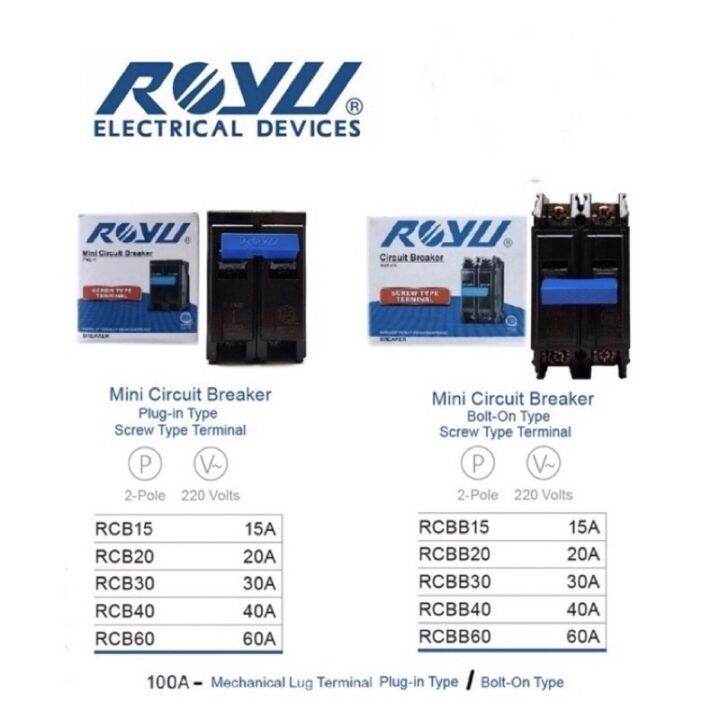ROYU Mini Circuit Breaker PLUG IN / BOLT ON Type Screw Type Terminal ...