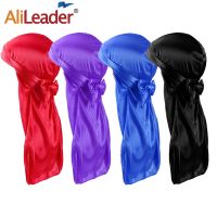 【CW】 Alileader Bandana Hat Durags Men Silk Durag With Tail And Wide Straps Chemo Cap Pirate Hair Accessories