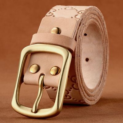 Men leather belts are not chromatically pure head layer cowhide pure copper belt buckle men youth leisure manual cowboy raw skin