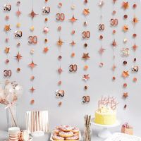 Rose Gold 30th Birthday Banners Decorations Number 30 Circle Dot Star Garlands Hanging for 30 Year Old Birthday Party Supplies Banners Streamers Confe