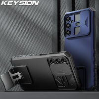 KEYSION เคสกันกระแทกสำหรับ Samsung A24 4G A04S สไลด์ป้องกันเลนส์กล้องขาตั้งโทรศัพท์เคส Galaxy M13 5G