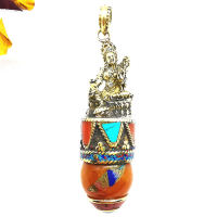 Indian Ganesh Amulet Pendants Tibetan Tara Buddha Pocket Buddha Brass Golden Handicrafts inlay Yellow Lucite Resin TBP654