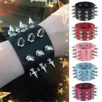 สามสาย spitpidal rivet rivet กว้าง cuff plutonium หนัง Punk Gothic ROCK unisex สร้อยข้อมือหนังผู้ชายเครื่องประดับ