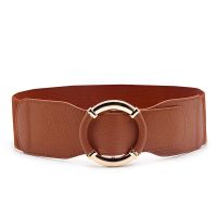 【CW】 Elastic Stretch Waistbands Fashion Wide Waist Belts Female Gold Round Buckle Ladies Coats