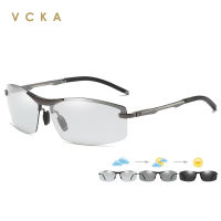 VCKA New Rimless Day Night Photochromic Polarized Sunglasses Men Driving Glasses Square Chameleon Eyewear UV400 gafas de sol