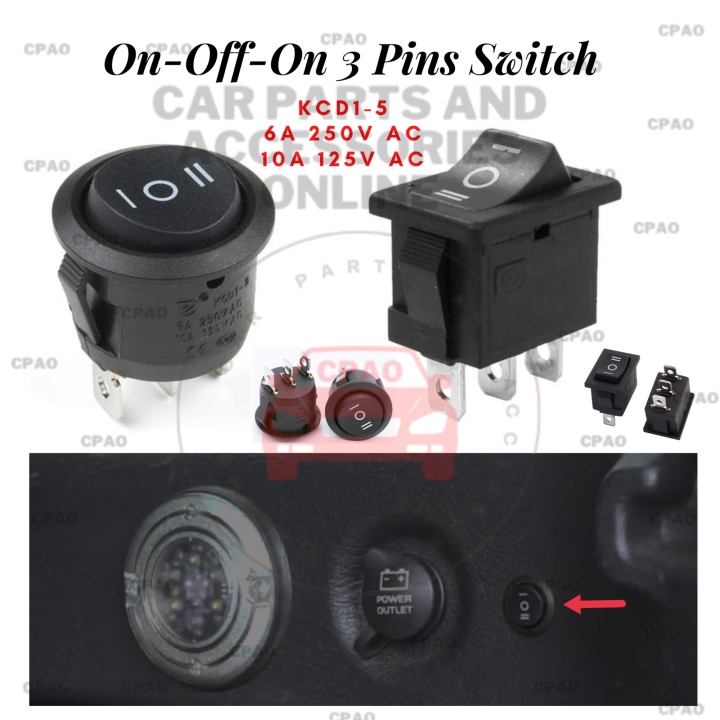 CPAO OnOffOn 3 Pin Switch 6A 250V AC/10A 125V AC Power Switch Cover