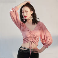 Belly Dance Top Square Collar Rhinestones จีบด้านบนแขนยาวหญิงเสื้อผ้า Oriental Dance Performance เสื้อ