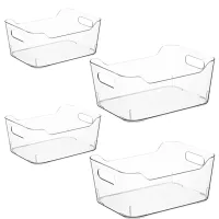 Set of Fridge Organisers - 4 Clear Storage Organiser Drawers Containers Boxes for Kitchen Fridge Pantry Cupboard