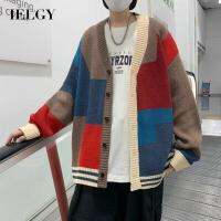 IELGY เสื้อถักคอวีสำหรับผู้ชาย,เสื้อถักแจ็กเก็ตสีสดสีทรงหลวมดีไซน์เฉพาะ