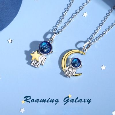 【CW】New Design Astronaut Couple Necklace 100% Stainless Steel Personality Simple Star Moon Pendant Necklace Charm Friendship Jewelry