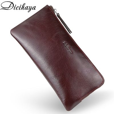 （Layor wallet）  DICIHAYA ออกแบบหรูหราผู้ชายกระเป๋าสตางค์หนังแท้ยาวกระเป๋าสตางค์ชายกระเป๋าเหรียญกระเป๋าอเนกประสงค์บัตรกระเป๋าสำหรับโทรศัพท์