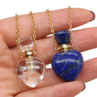 1pc Clear Quartz Heart Bottle Essential Oil Pendant Necklaces for Women Natural Lapi Lazuli Perfume Bottle Necklace Jewelry