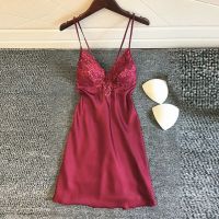 FN946N Red V-Neck Lace Sleep Robe Summer Womens Pajamas Sleepwear Lady Home Wear Nightgown Sexy Bath Gown Sleepshirts S-3XL Dr