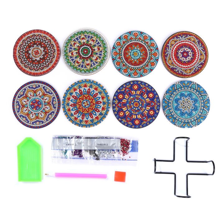 4/6/8Pcs Diamond Coasters with Holder DIY Mandala Coasters Diamond Painting  Kits for Beginners, Adults Kids Art Craft Supplies
