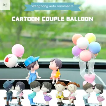 Couple Figurine Romantic Cartoon Mini Car Ornament Kiss Balloon Couple  Miniature For Valentines Day