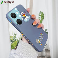 เคสโทรศัพท์ดีไซน์ด้านข้างสำหรับ OnePlus Nord 3 5G เคสมือถือใหม่ลายการ์ตูนโดราเอมอนแมวเคสด้านข้างมีลวดลายขอบสี่เหลี่ยมปลอกซิลิโคนของเหลวคลุมทั้งหมดเคสป้องกันทนแรงกระแทกกล้อง