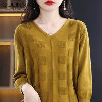 OULINNA เสื้อถักกลวงออก2023ฤดูใบไม้ร่วง/ฤดูหนาวเสื้อคลุมรอบคอเข้ารูปดอกไม้สดเล็กๆหวานแบบสวมหัว