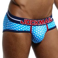 JOCKMAIL กางเกงในผ้าฝ้ายระบายอากาศกางเกงในสำหรับผู้ชายชุดชั้นในพิมพ์ลายกางเกงในกางเกงในเป้านูนตัวยูสำหรับผู้ชายกางเกงเกย์