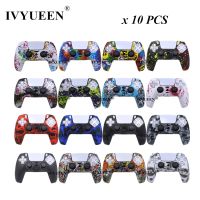 IVYUEEN 10ชิ้นผิวซิลิโคนพิมพ์ลายลอกลายน้ำสำหรับ Playstation5 PS5เคสป้องกันสำหรับที่ครอบจอยคอนโทรลเลอร์ Dualsense