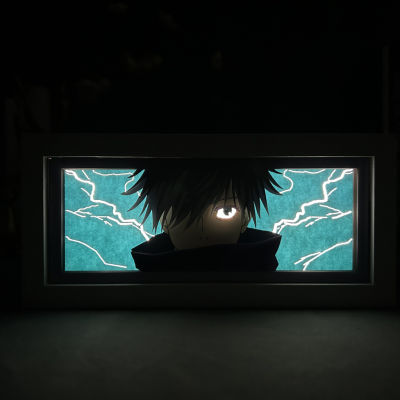 อะนิเมะกล่องไฟ juitsu Kaisen Satoru gojo ตาโคมไฟใบหน้าสำหรับประดับห้อง Light มังงะ3D Papercut DIY โคมไฟตั้งโต๊ะไม้