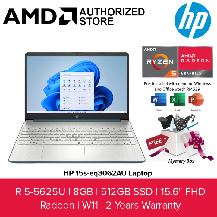 Hp Laptop 15s Eq3062au 156 Fhd Spruce Blue Ryzen 5 5625u 8gb 512gb Ssd Ati W11 Hs 8658