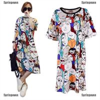 COD SDFGDERGRER {Springeven}Women Summer Loose Casual Dress Printed Short Sleeve Boho Dress Nightdress thro