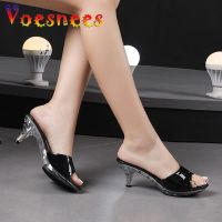 【CC】✧✙  2022 New Slippers Transparent Heel Slides Female Brand Platform Sandals Thin 6.5CM Everyday Shoes