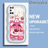 Chenyyka เคสสำหรับ OPPO A52 A72 A92 4G เคสลายการ์ตูนหมีสตอเบอร์รี่แบบคลื่นเคสโทรศัพท์เนื้อนิ่มสีสันสดใสเคสซิลิโคนใสเลนส์กล้องถ่ายรูปกันกระแทกเคสใส