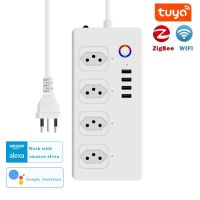 Wifi ZigBee Tuya Smart Plug Power Strip Brazil Extension Cord Voice Control Smart Home Socket Work with Alexa Surge Protector