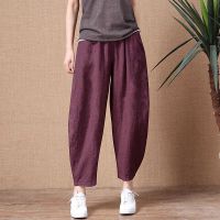 Large Size Womens Elastic Waist Cotton&amp;Linen Ankle Pants Casual S-5XL Fashion Harem Female Trousers