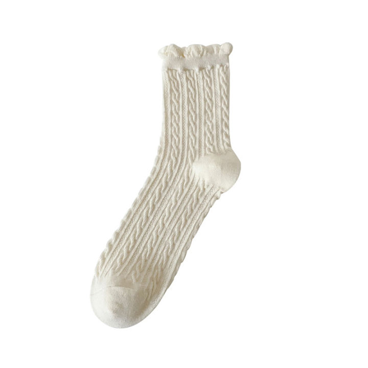 fhyl-ลูกไม้น่ารัก-jk-ถุงเท้าสีทึบสีขาวโลลิต้าถุงเท้าสีขาวญี่ปุ่นถุงเท้าทรงท่อกลางสำหรับผู้หญิง-1คู่