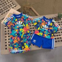 COD DSFGREYRTYRT Adidas T Shirt Pants 2pcs 2-13 Years Old Boys Suit Girls Suit Kids Clothing Set Boy Girl Fashion Short Sleeve Shirt Short Pants Cotton Short Shirt Tops Round Neck