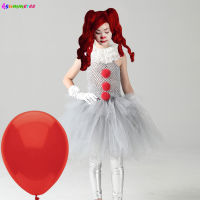 สาว Pennywise แฟนซีชุดบัลเล่ต์เด็กคอสเพลย์ที่น่ากลัวตัวตลกฮาโลวีนมันเครื่องแต่งกายสาวเทศกาลพรรคหน้ากากแต่งตัวเสื้อผ้า...