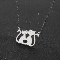 New Heart Couple Cat Pendant Necklace Eternal Love Jewelry Gift for Women Girls