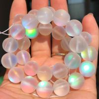 Matte Austria White Pink Crystal MoonStone Glitter Round Natural Loose Bead For Jewelry Making Diy Bracelet Necklace 6 8 10 12mm