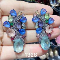 Plant Tree Leaf Earrings for Women Luxury Jewelry Colorful Zirconia Womens Earrings for Evening Party Gift