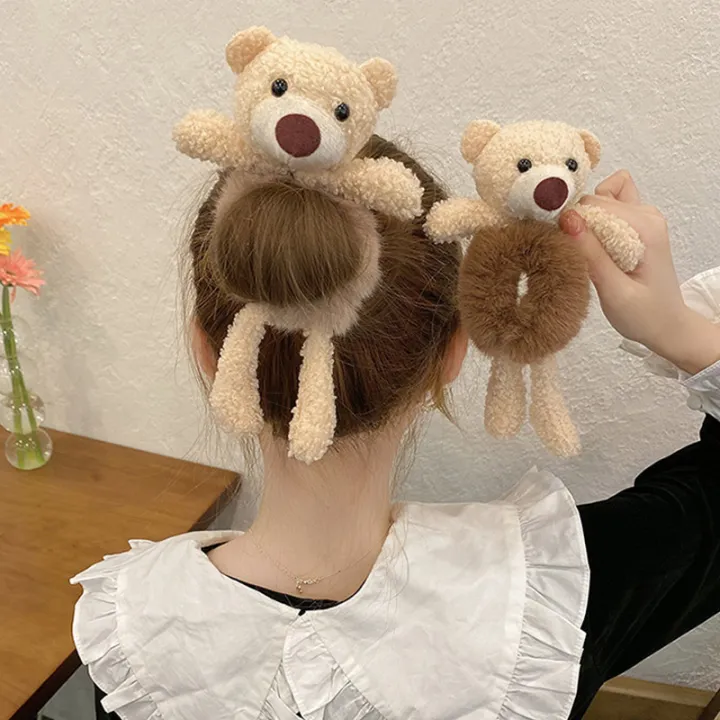 Cute Bear Hair Scrunchies Hair Bands Fashion Plush Tie Head Rope Ponytail  Holster High Elastic for Women Girls | Lazada PH