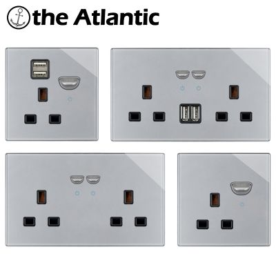 【NEW Popular89】 UK Plug 13A PowerWith USB Charger Wall Strawgrey GlassAfrica Ireland Malta Socket