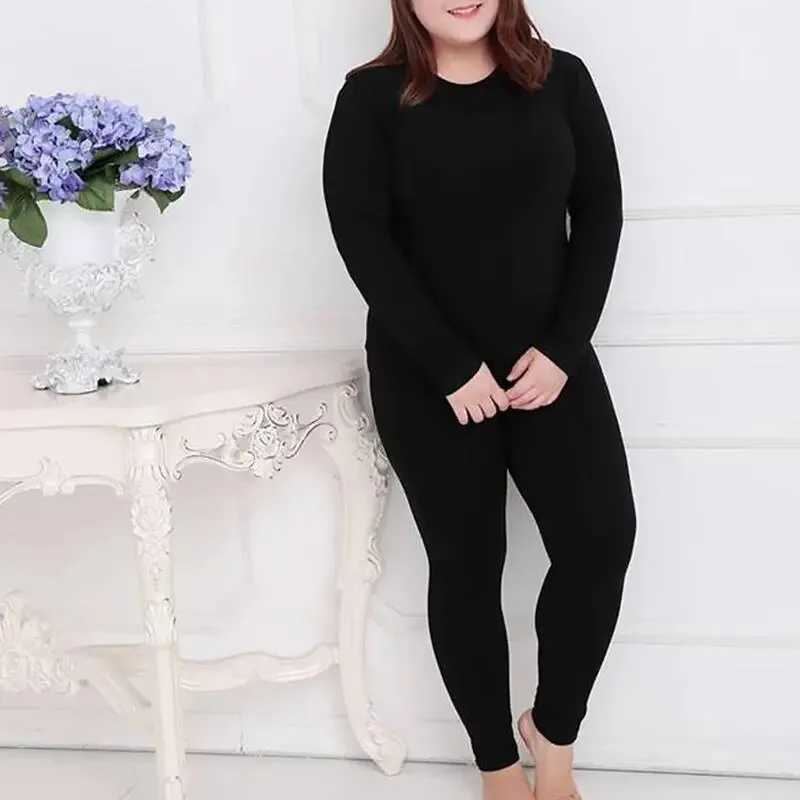 Plus Size Long Underwear Women's Thermal Underwear Set 2 Piece Warm Solid  Color Slim Fit Women's Underwear Set Women's Pajamas