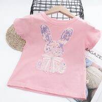 เสื้อเด็กหญิง Sequins Shinne Rabbit สีสันสดใส 100% ฝ้ายลูกไม้ ใบหูกระต่าย