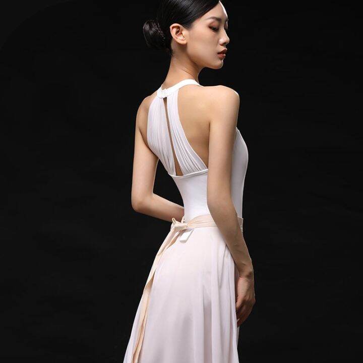 Sexy White Ballet Leotard For Women Adult Elegant Halter Neck Mesh